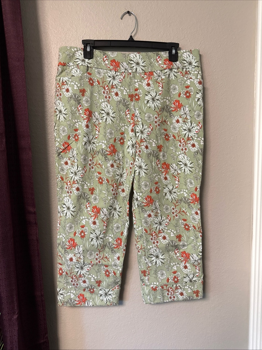 B5/3 Cato Sage Green Multi Floral Cropped Pull On Pant Size 16